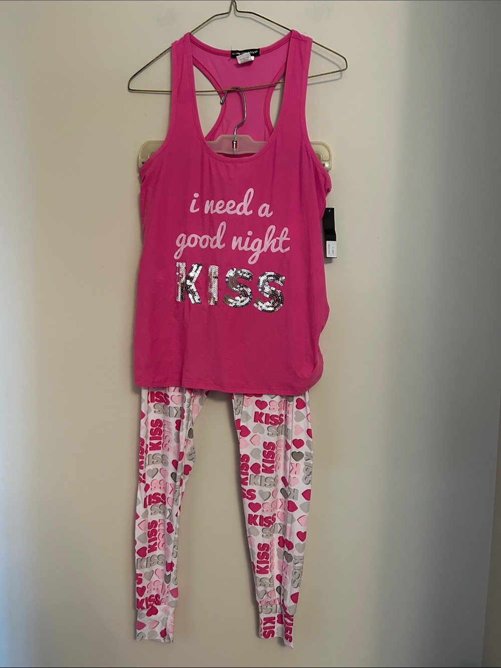 Not A Morning Person 2 piece pink/white pajama set soft polyester size S…NWT